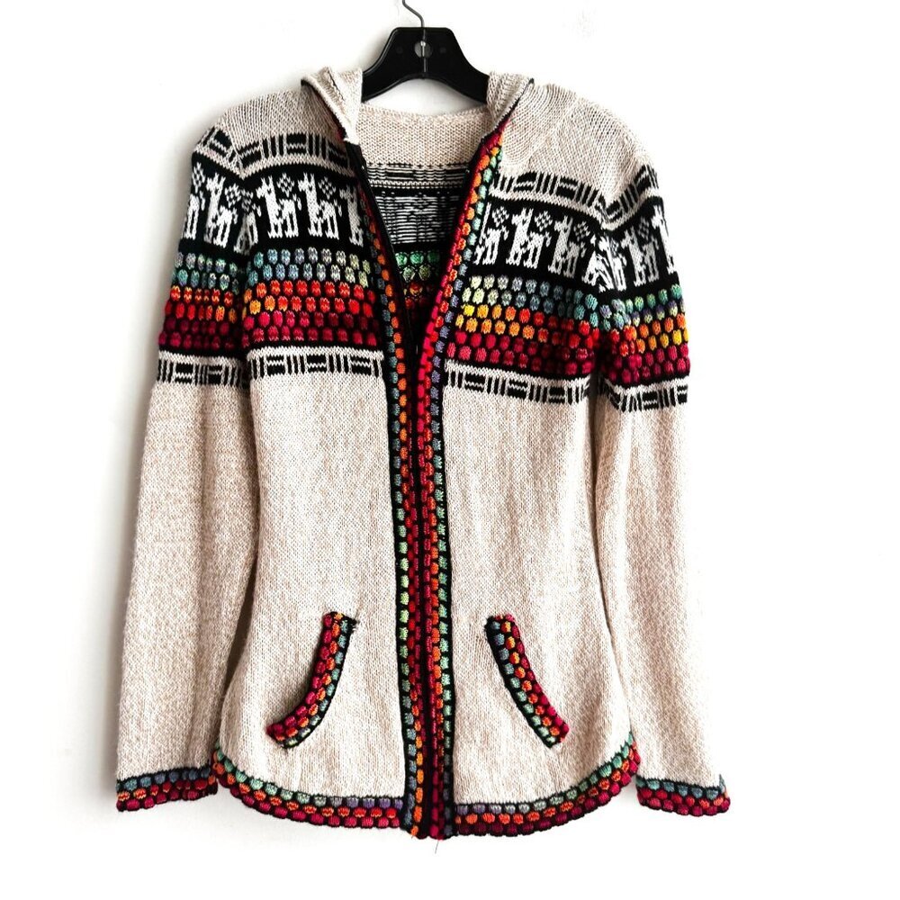 Alpaca Super Soft Colourful Zip Up Hoodie Cardigan Sweater S - Picture 2 of 5